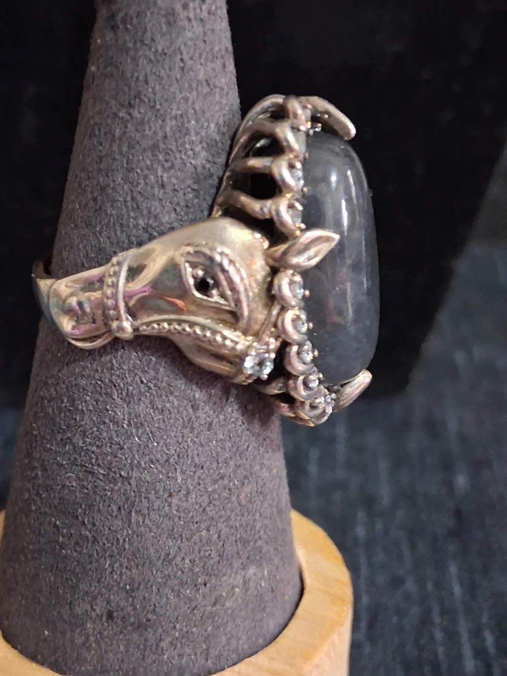 Vintage JOY 925 Sterling Silver Horse Head Labradorite Statement Ring Sz 8